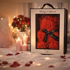 Always & Forever Red Rose Flower Bear | Gift Boxed Rose Teddy | 9” Romantic